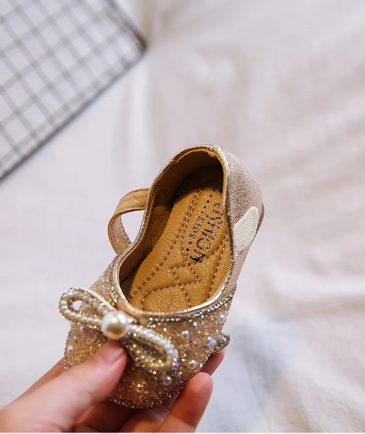 

Spring Summer New Princess Shoes Fashion Bling Infant Girls Leather Shoes Shallow Single Shoes First Walkers Silver Gold Color
