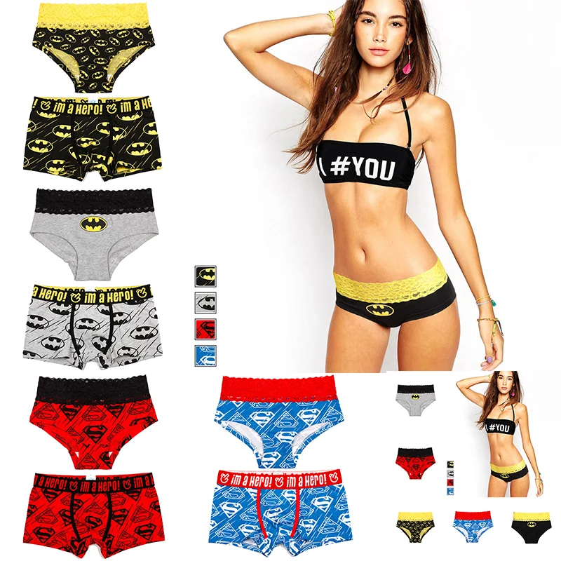 Сексуальные трусы для пары с принтом Супермена Бэтмена кружевные женские