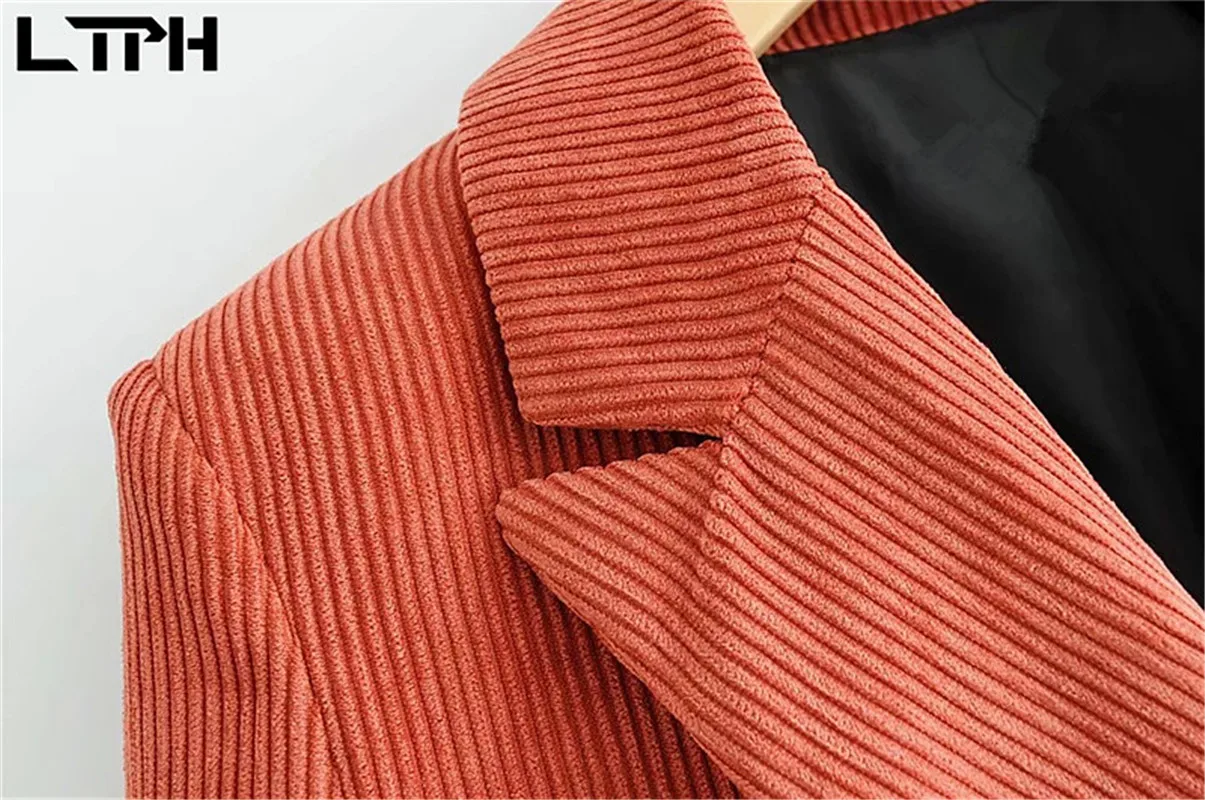 LTPH-Chaqueta de pana vintage para mujer, blazer con Bolsillos y doble botonadura, informal, combina con todo, para primavera, 2021