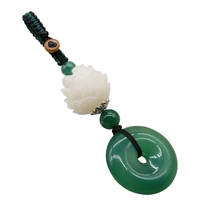 handmade weave round hollow green agates with white lotus flower key chain for elephant women jewelry