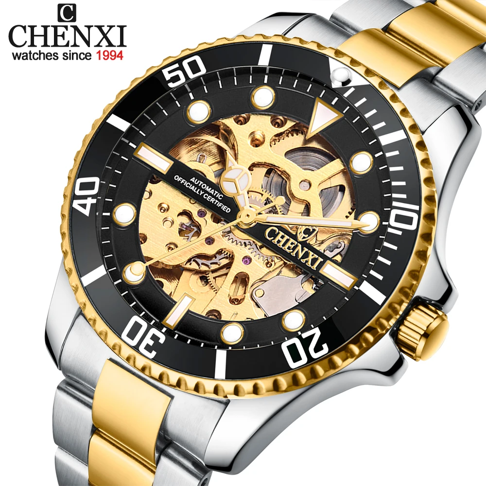 CHENXI мужские золотые часы из нержавеющей стали модные автоматические