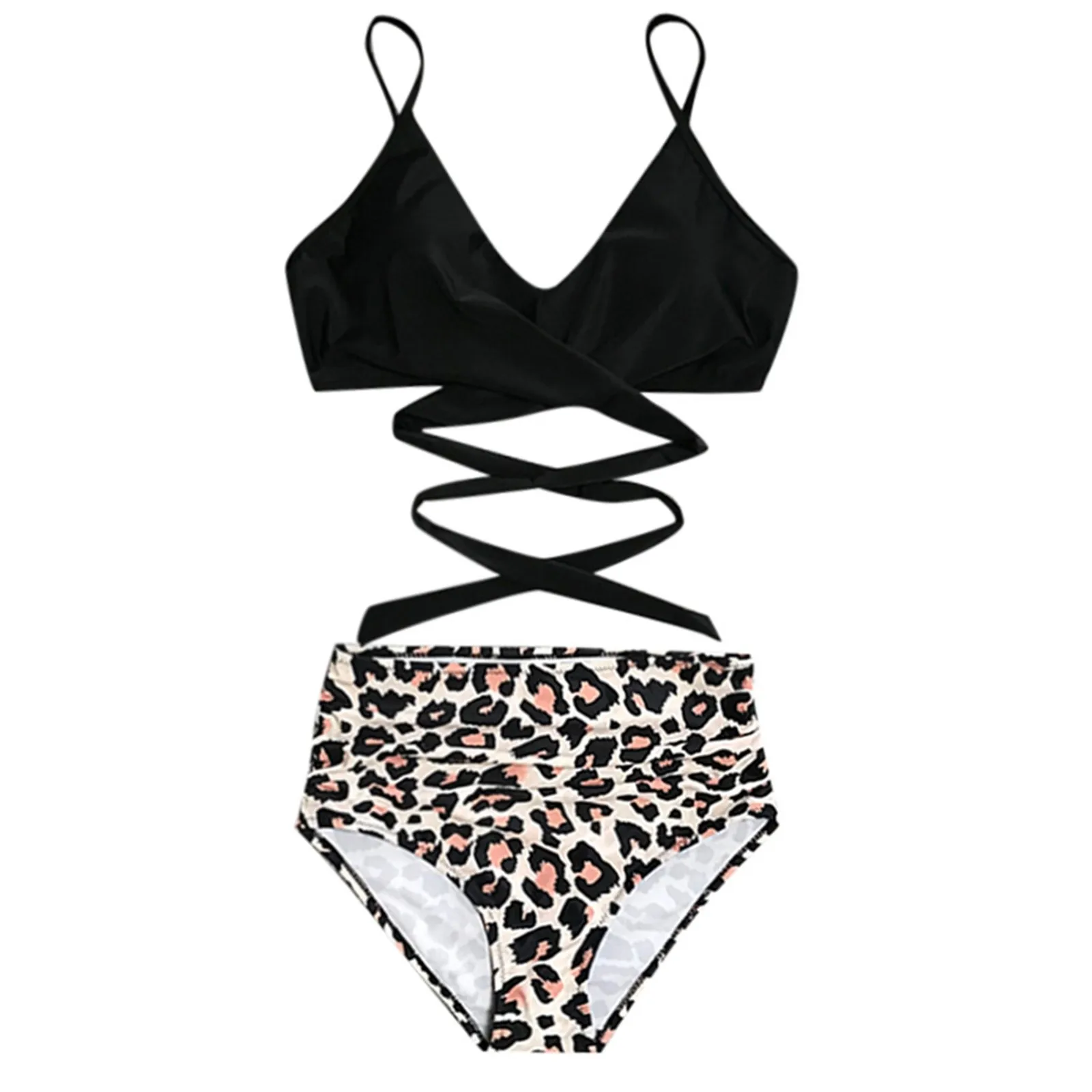 

2021 Hot Sale Padded Bra Straps High Waist Women Leopard Print Bikini Set Push Up Bathing Swimwear High Waist Swimsuit