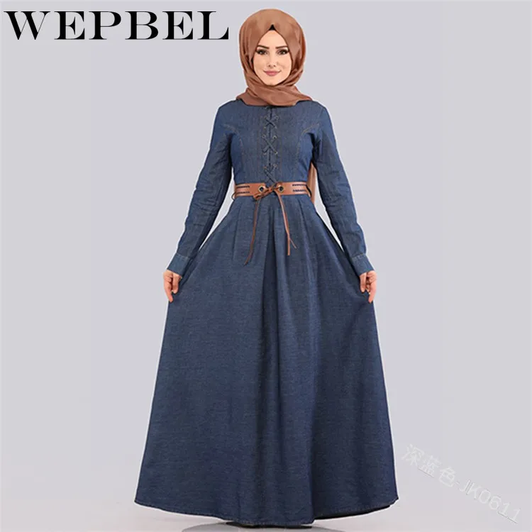 Платье WEPBEL женское в мусульманском стиле приталенное джинсовое Макси платье с