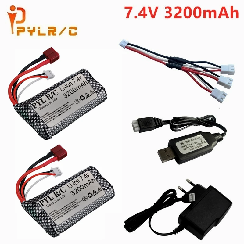 (T Plug) 7.4V 3200mAH 18650 25C Li-ion Batery Charger Sets For RC Helicopter Car Tanks Trains Boats Guns Toys 2S 7.4V battery