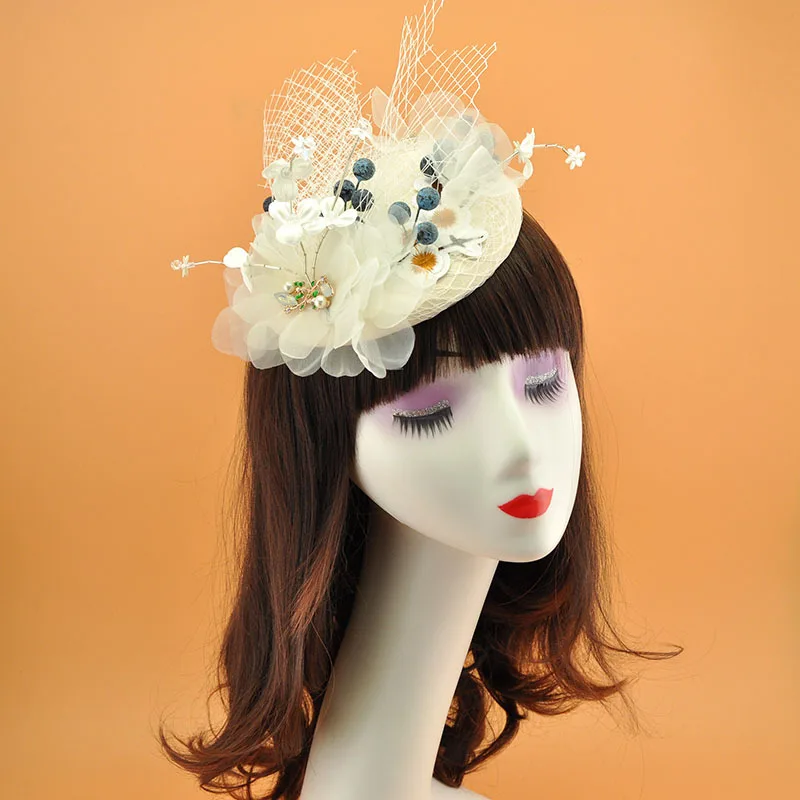 

Vintage Lace Fascinator Top Hat Flower Headdress Wedding Shot Female Hair Accessories Flower Hair Clip