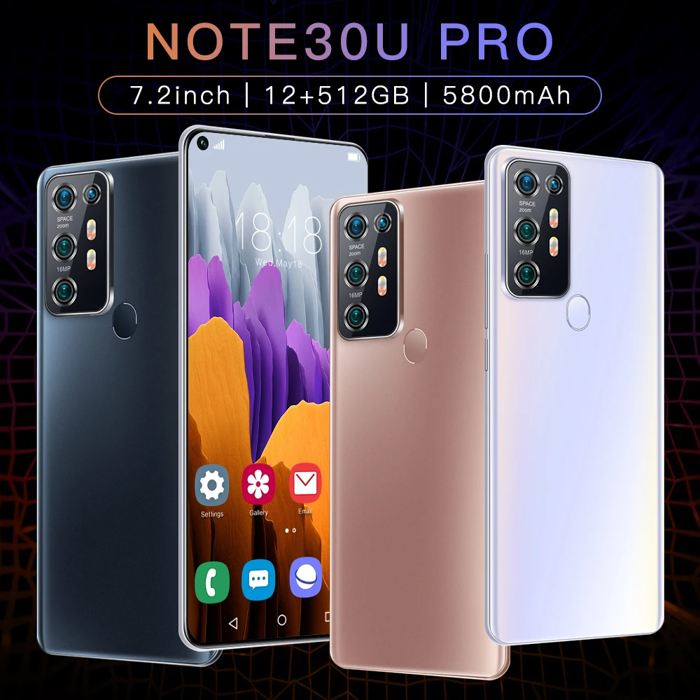 Фонарь 2021 Note30U Pro 7 2 дюйма 5800 мач разблокировка распознаванием лица десятиядерный