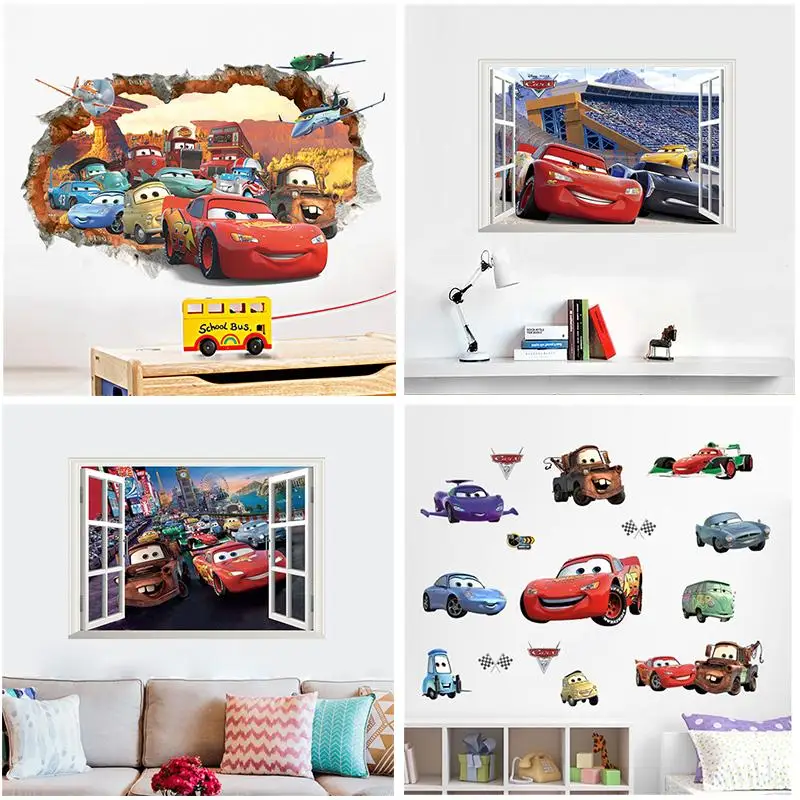 

Disney Cars 3d Cartoon Lightning Mcqueen Window Wall Decals Kids Rooms Home Decor Wall Stickers Pvc Mural Art Diy Posters