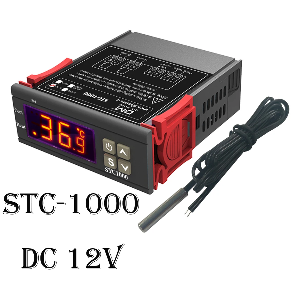 DC 12V Цифровой регулятор температуры Термостат терморегулятор для инкубатора релейный светодиодный 10 А нагревательный охлаждающий STC-1000 12 В 24 В 220 В - Цвет: DC 12V
