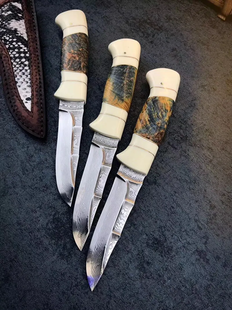 Ручной Кованый 60 HRC VG10 Дамасская сталь прямой фиксированный нож охотничьи ножи