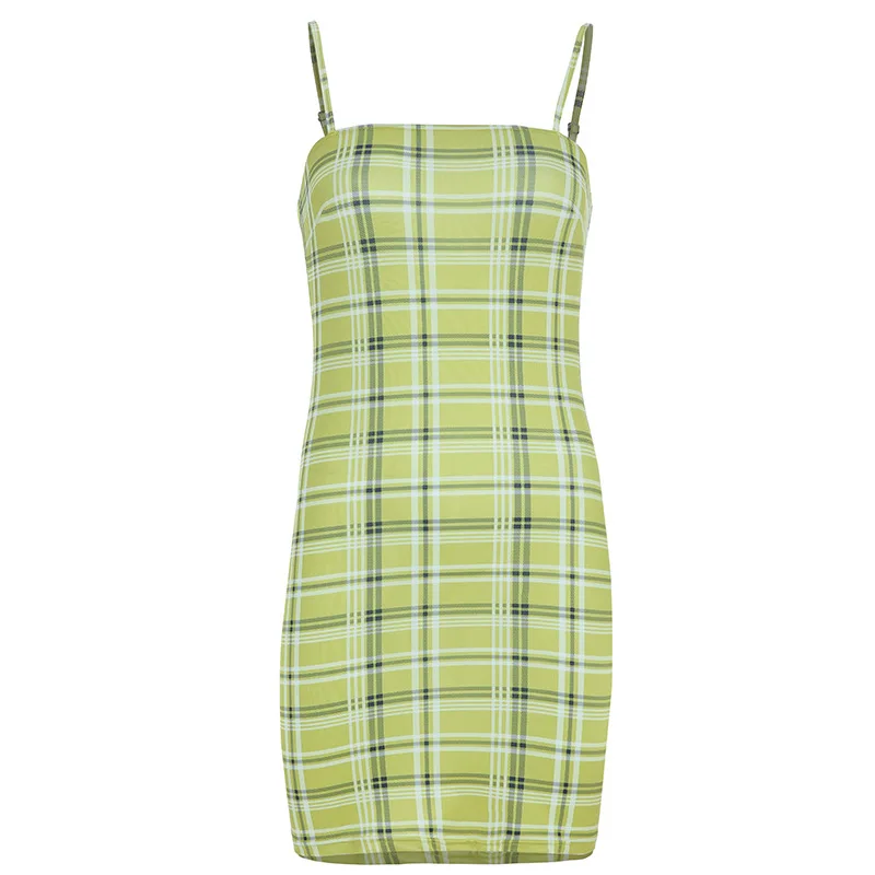 Платье летнее женское Модное Новое Стильное зеленое клетчатое пикантное