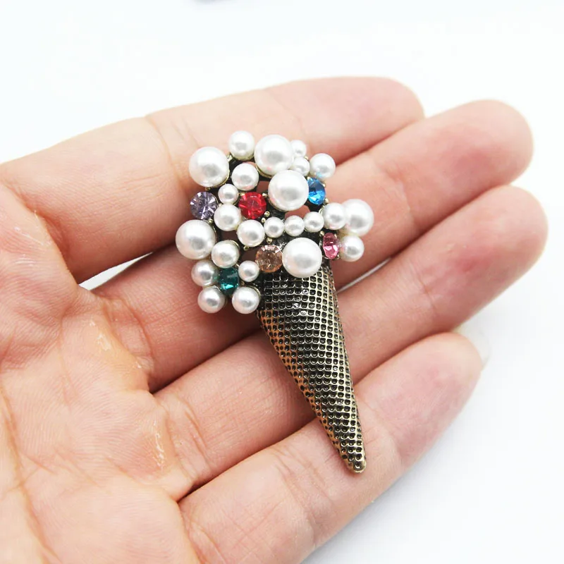 Женская Винтажная брошь в форме мороженого RHao золотистая с пряжкой для пальто