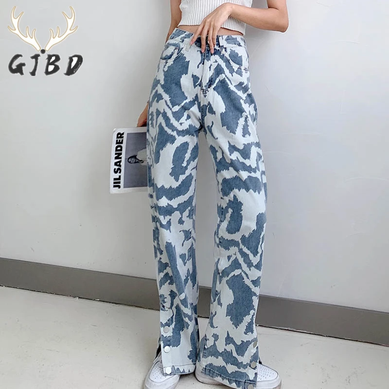 

High Waist Women's Jeans Harajuku Streetwear Split Design Straight Baggy Wide Leg Fashion Trend New 2021 Summer Denim Trouser