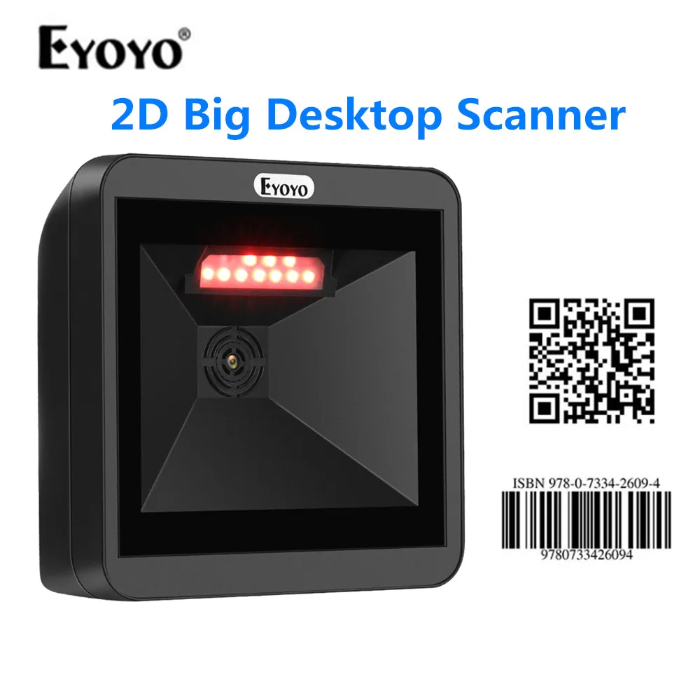Eyoyo 2D QR Desktop Barcode Scanner infrared auto-sensing scanning decoding capability handfree supermarket big desktop scanner |