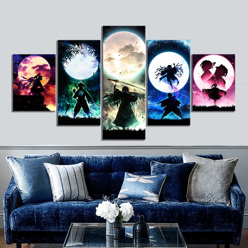 

5 Piece Anime Poster Demon Slayer Painting Posters And Prints On Canvas Wall Art Modular Picture For Living Room Home Decoration