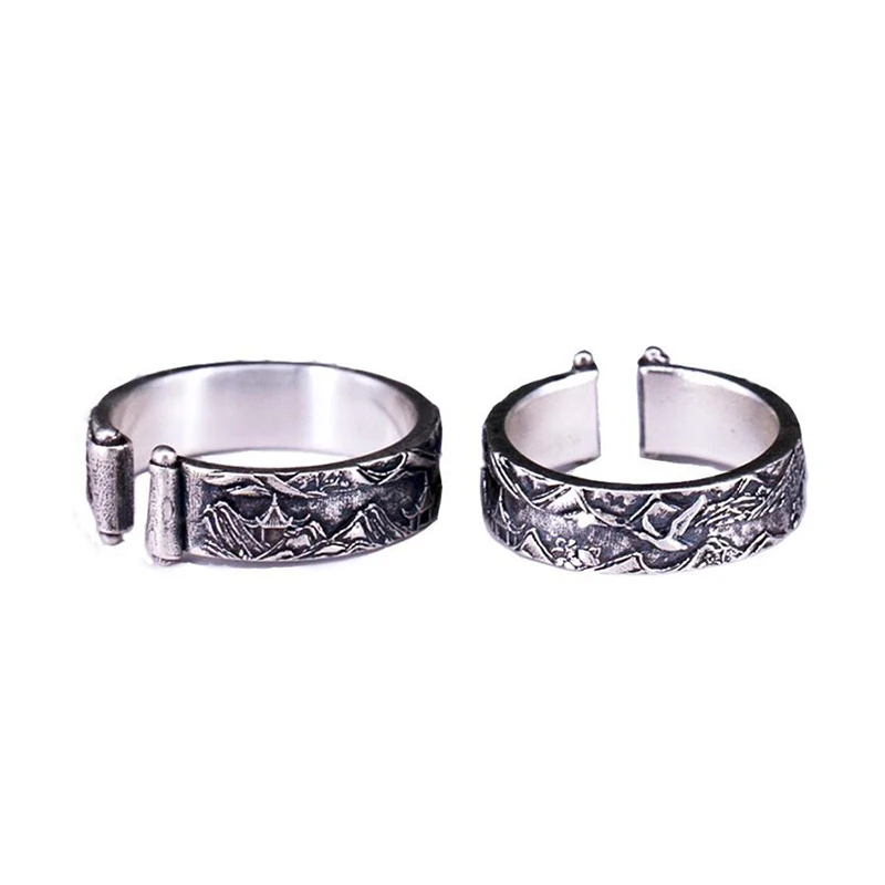 

Handmade Retro Design Open Silver Ring Men And Women Couple Ring Personality Creative Jewelry Accessories