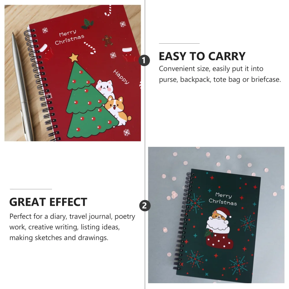 

4pcs Christmas Coil Notepads Adorable Student Notebooks For Diary Journal Travel