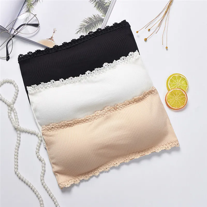 Women's Tube Top Strapless Bra Ring-Free Sexy Bras Pad Removable Lace Overlapping Vest Underwear 2019 CD | Женская одежда