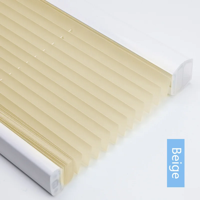 Beige Легкий подъёмный беспроводной плиссированный светильник для жалюзи, фильтрующий клетчатый оттенок, плиссированный оконный оттенок, белый/бежевый/серый - Color: Beige