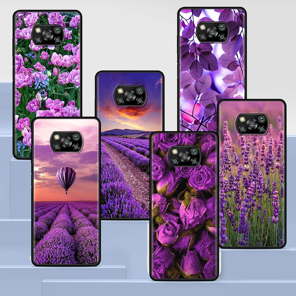 

Purple Lavender Flowers Case for Xiaomi Poco X3 NFC M3 M4 Pocophone F1 F3 Redmi Note 9s 9 8 10 Pro Black Soft Phone Cover Coque