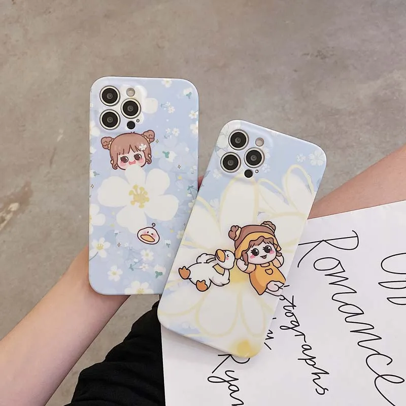 

Fashion Fresh Cute Flower Girl Phone Case For iphone 12 11 Pro 7 8 plus X XR XS Max SE2 Cover Soft skin-friendly Silicone Capa