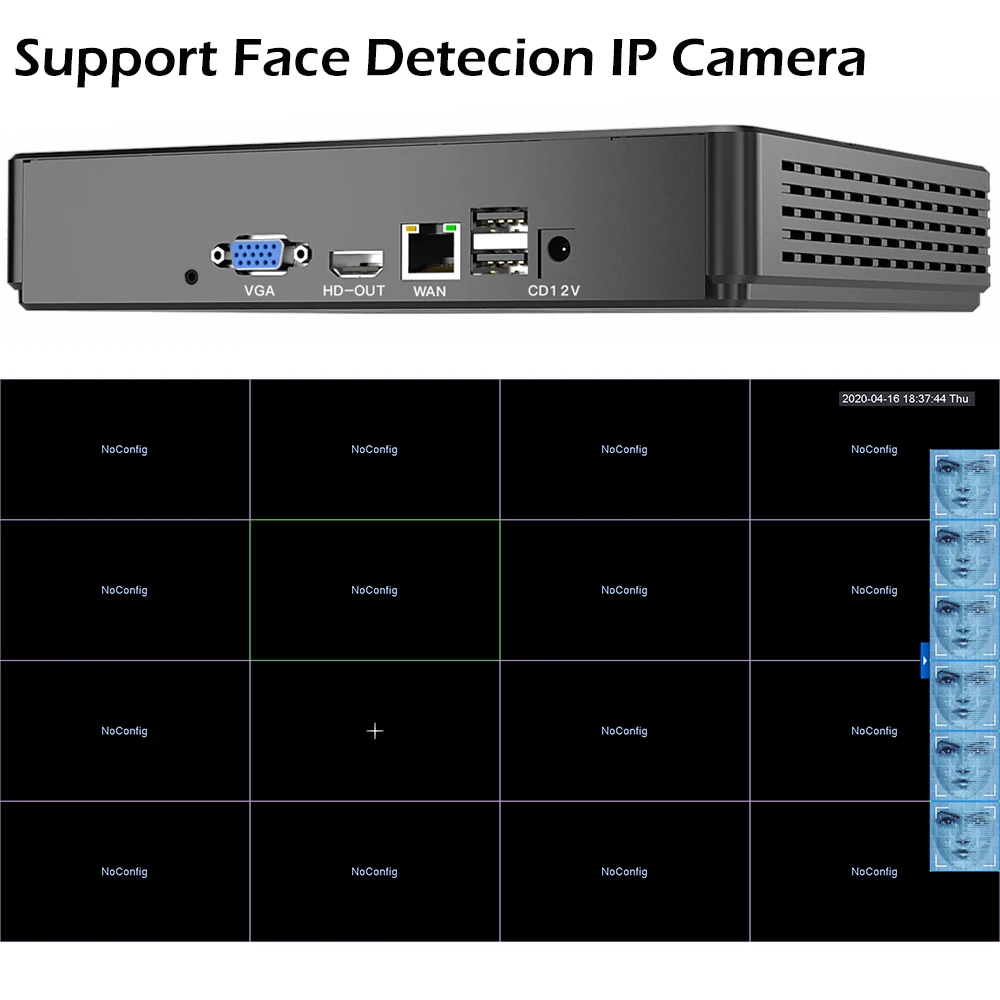 Обнаружение лица H.265 Max 5MP аудио CCTV NVR 16CH / 9CH видео регистратор безопасности