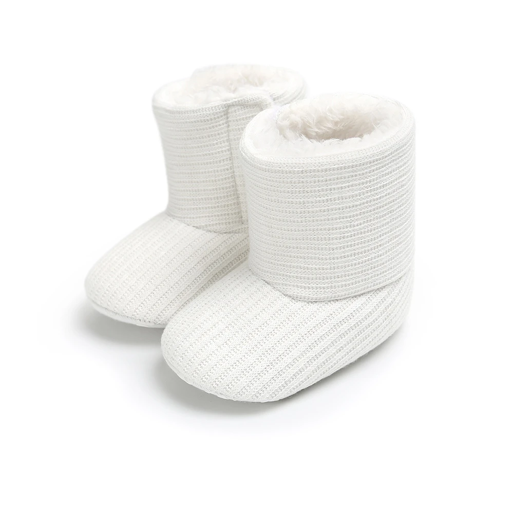 

Winter Knitted Snow Boots Baby Girl Shoes Warm Soft Sole Solid Plush Lined Fleece Boots 0-18M