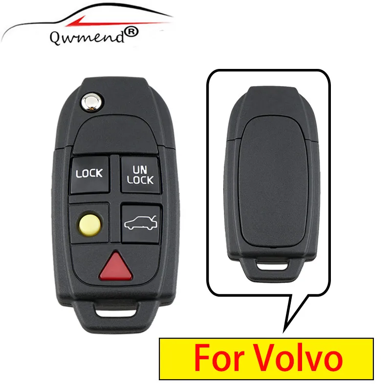 QWMEND for Volvo Key 5 Buttons Smart Car Key Shell For Volvo XC70 XC90 V50 V70 S60 S80 C30 Remote Flip Key Fob Case