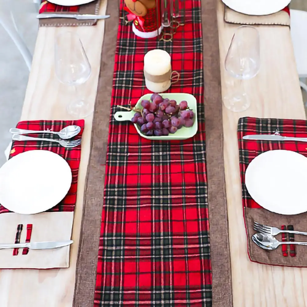 Новый рождественский стиль настольная дорожка красная черная клетчатая