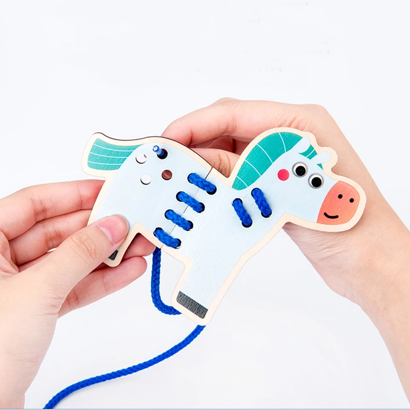 

Animals Fruits Jigsaw Puzzle Threading Game Kids Wooden Education Montessori Toys Stringing Handmade Learning Toys For Preschool