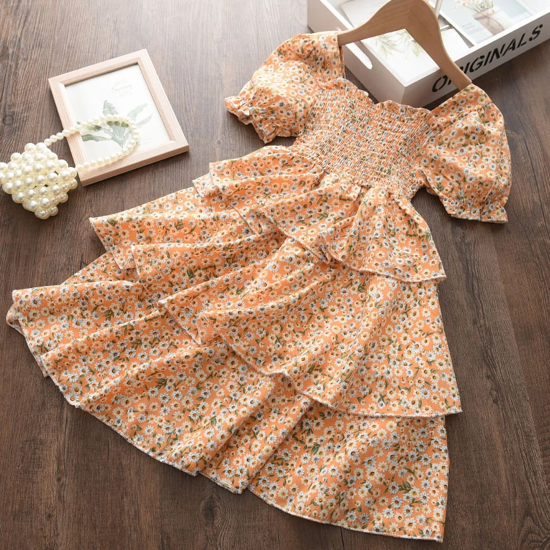 

2022 Summer Girls Dress Girls Clothes Flower Princess Dresses Children Clothes Floral Baby Girls Dress Casual Wear Layered Dress