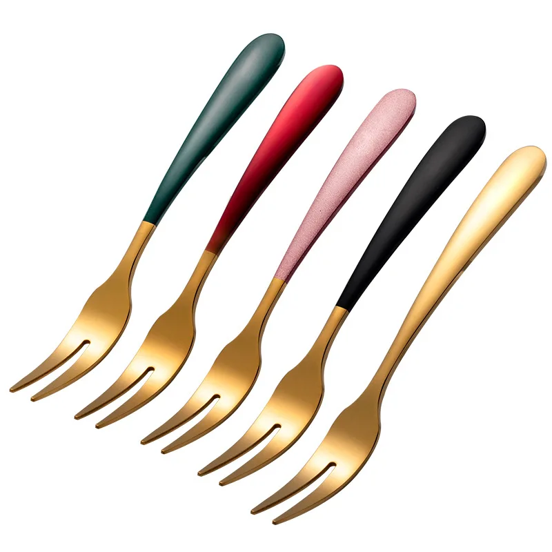 

304 stainless steel fruit fork creative household fork hotel western restaurant two tooth dessert fork moon cake fork cake sign