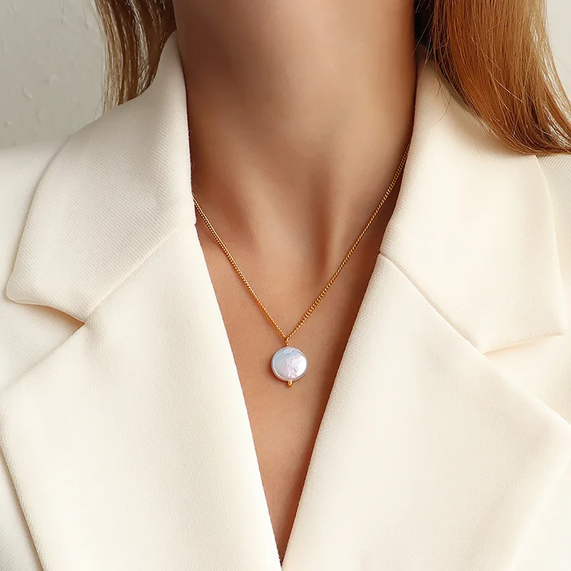 

Женское Ожерелье с пресноводным белым жемчугом в стиле барокко, винтажная французская нишевая цепочка до ключиц, ювелирные изделия из тита...