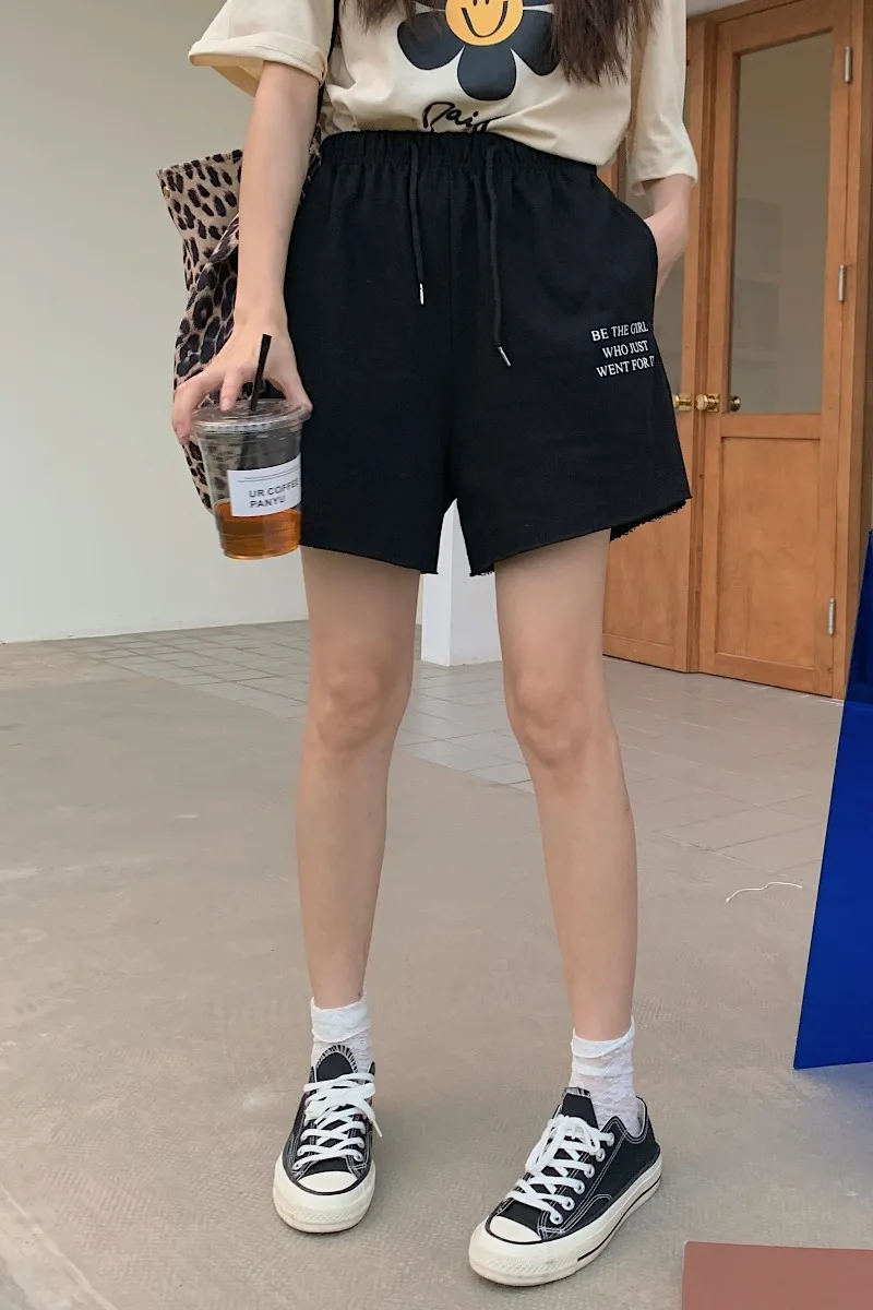 

3Candy Colors Summer short 2021 High Waist Shorts Womens Korean style girl Casua Letter print Wide leg Shorts womens (X1908)