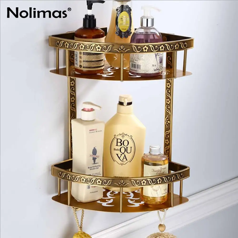Bathroom shelf Античный матовый резной набор для ванной комнаты, алюминиевый держатель для полотенец, мыльница, держатель для бумаги, держатель для туалетной щетки, набор аксессуаров - Цвет: Bathroom shelf