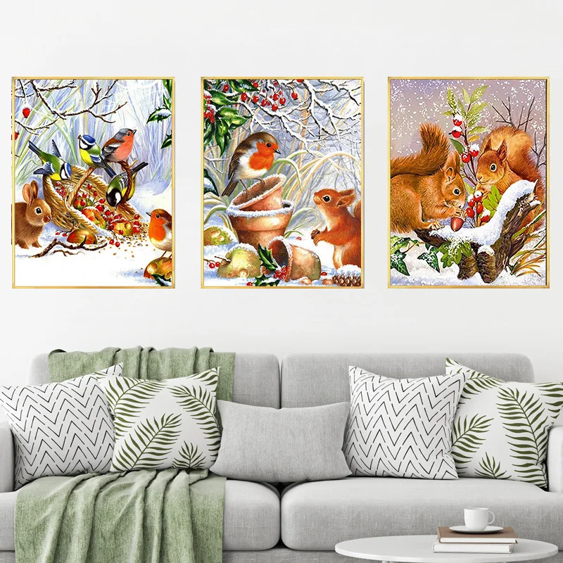 

AZQSD Diy Painting By Numbers Animal Hand Painted Canvas Oil Paintings Birds Squirrel Winter Home Decor 40x50cm Framed