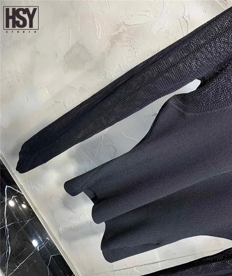 【HSY studo】2019 новый осенний Женский трикотажный топ с полой орфографией черный