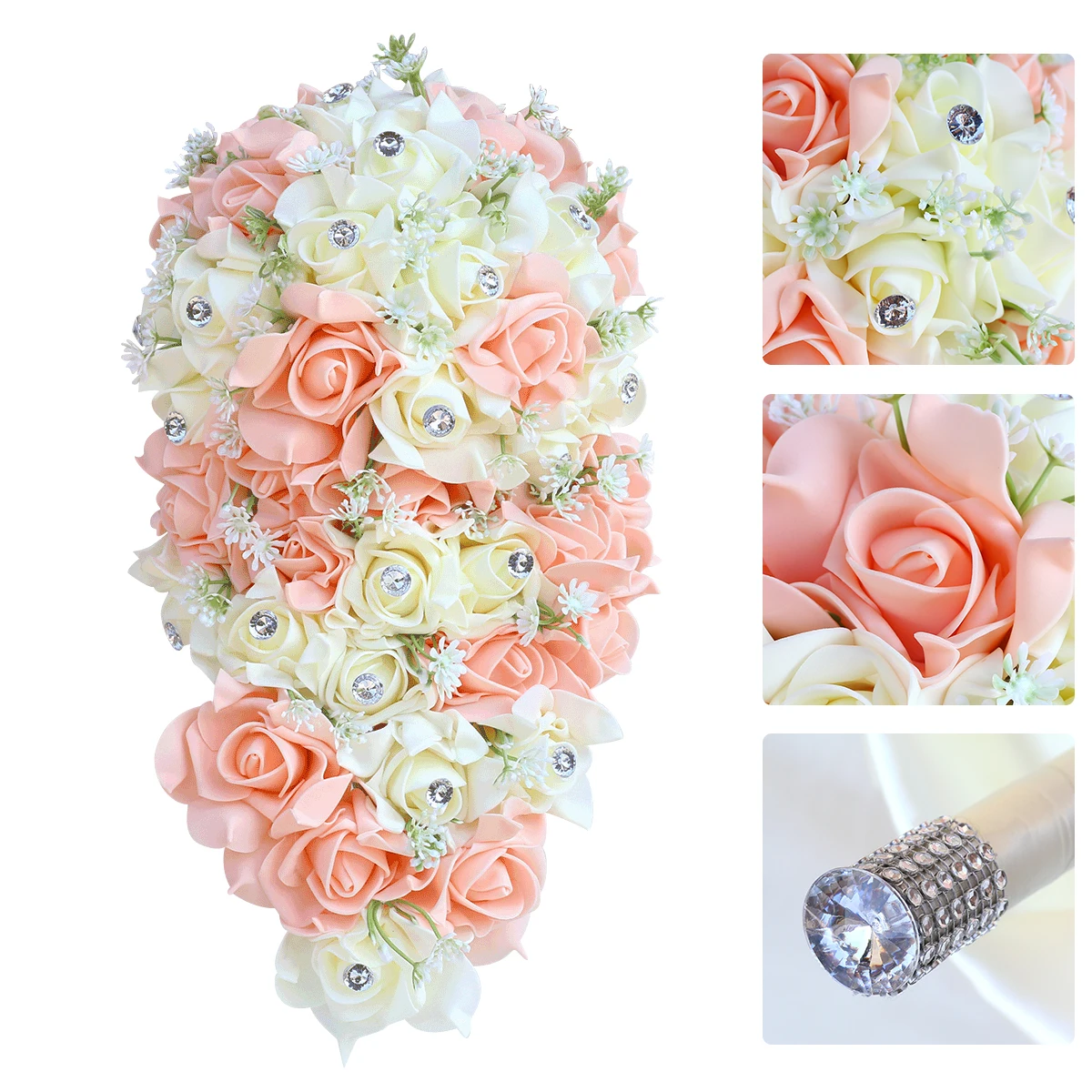 Элегантная Роза-водопад из ПЭ, бриллиантовый ручной цветок для невесты,  Свадебный Лидер продаж, оранжевый свадебный букет, товары для вечерние  Ринок ручной работы PE301 | AliExpress