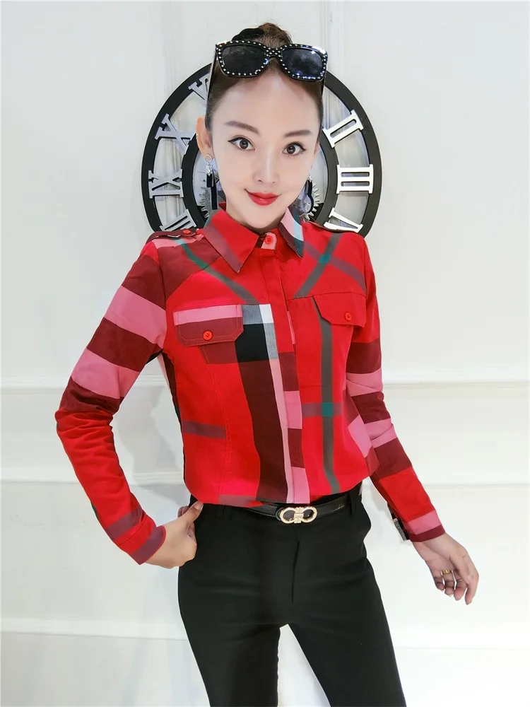 Женская хлопковая рубашка в клетку с длинным рукавом повседневная одежда для