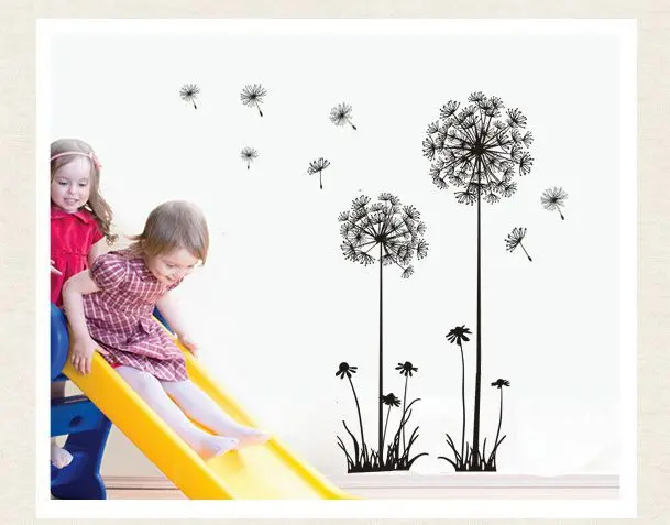 Наклейки на стену с изображением большого черного одуванчика и цветов домашний