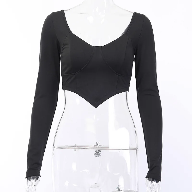 BOOFEENAA/Сексуальная Винтажная Футболка для женщин с низким вырезом и v образным