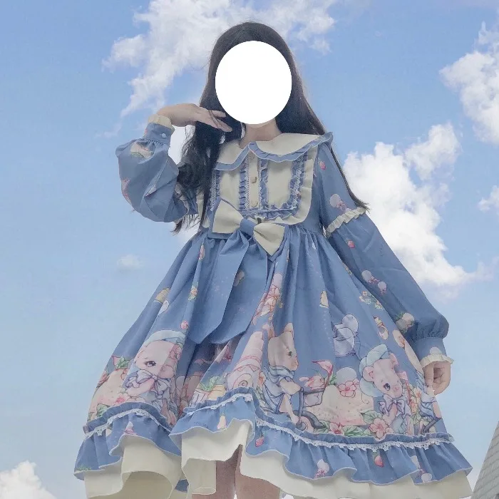 

2021 Lolita Women's Japanese Soft Girl Lolita Doll Party Doll Collar Princess Dress Op Long-sleeved Tea Party Dress