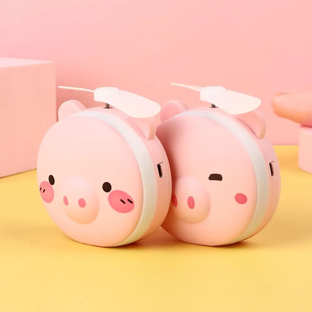 

Bath Tool Girls Gift Folding Fan Rechargeable LED Light Vanity Mirrors Makeup Mirror Cartoon Pig