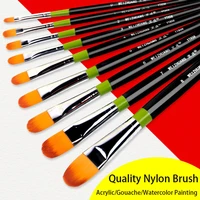 1pc high quality nylon hair filbert artist brush black copper tube wood hand for watercolor gouache acrylic oil painting