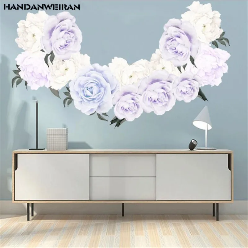 

1PCS Warm And Elegant Rose Peony Wall Stickers Lavender Bedroom Living Room TV Home Decoration Mural Stickers 40*60CM