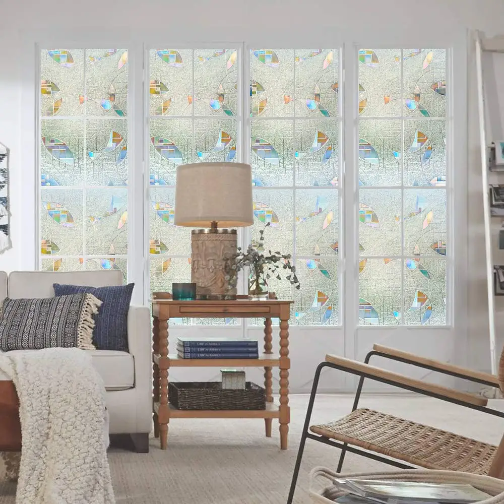 Статическая пленка для стекла с круглым узором 3D-лазерной декоративной защиты от проникновения воды и матовой защиты на окна длиной 200 см.