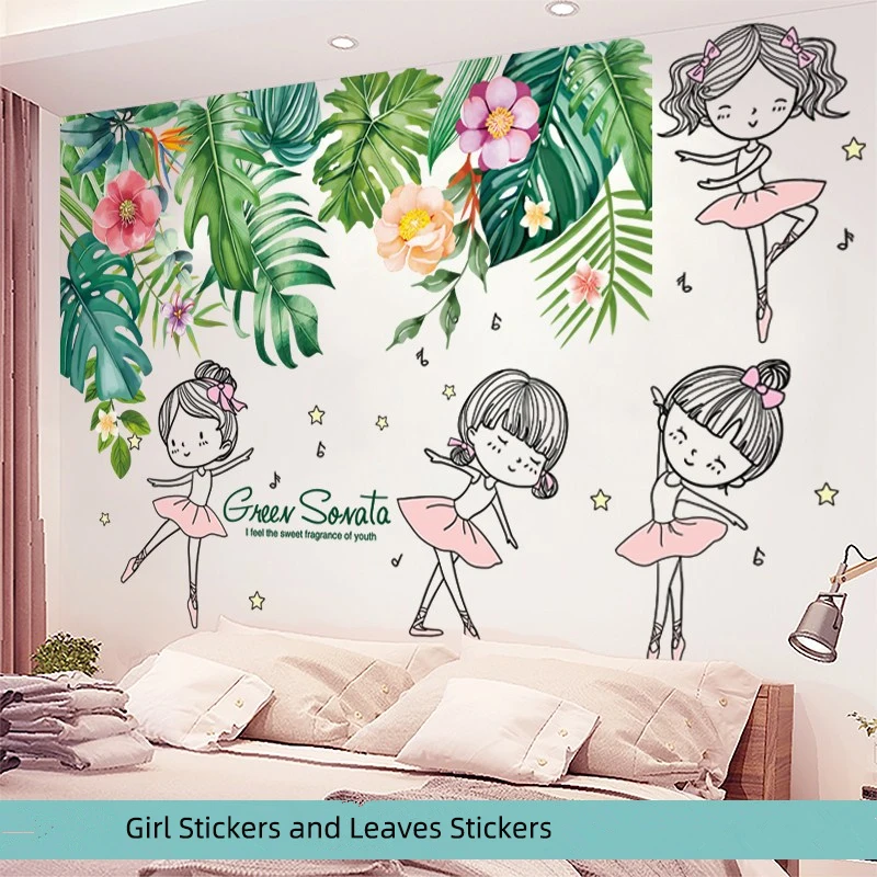 

[SHIJUEHEZI] Tree Leaves Wall Stickers DIY Cartoon Girl Dancer Wall Decals for Living Room Kids Bedroom Nursery Home Decoration