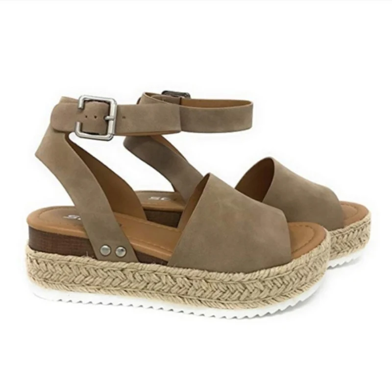 2020 летние женские туфли на танкетке с открытым носком Женские платформе пряжкой