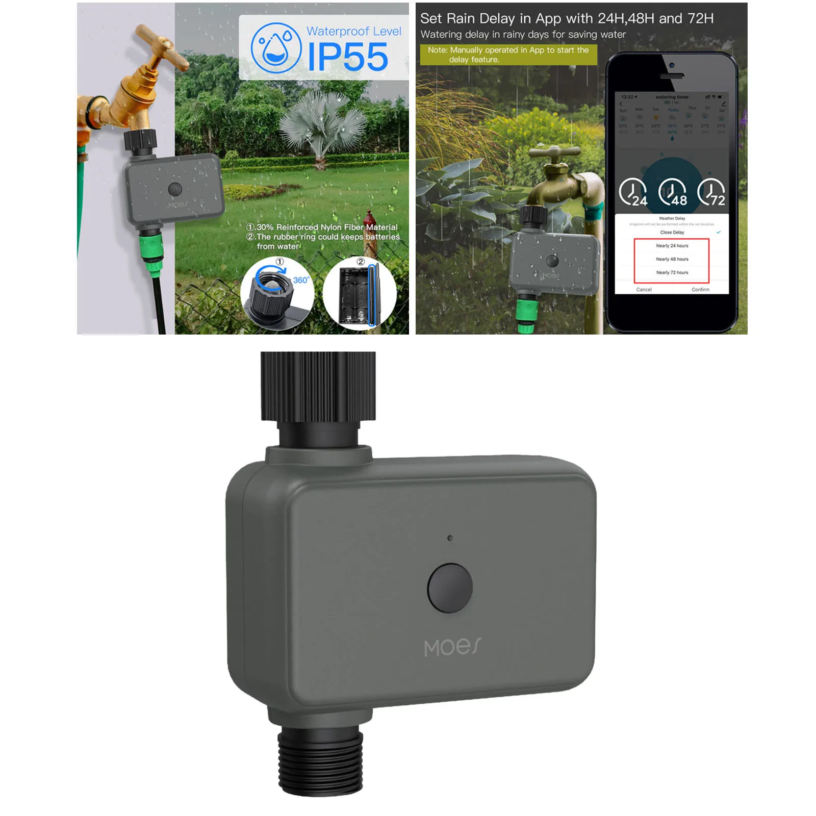 

Умный таймер для воды, автоматический таймер для шланга с поддержкой Bluetooth, с задержкой от дождя, IP55, для сада и лужайки на открытом воздухе, д...