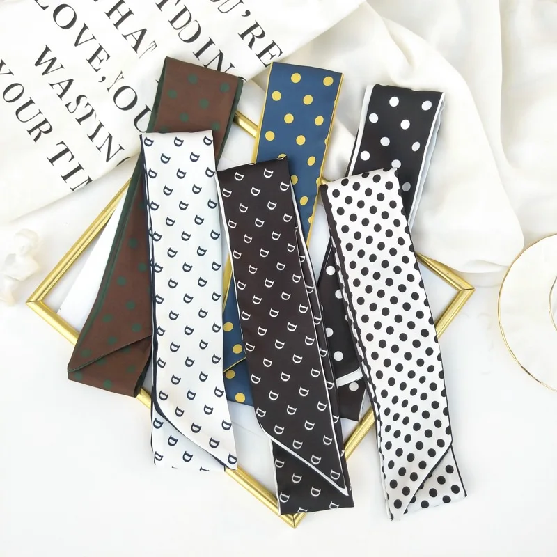 2021 летний маленький свежий шелковый шарф классический черный и белый волнистый