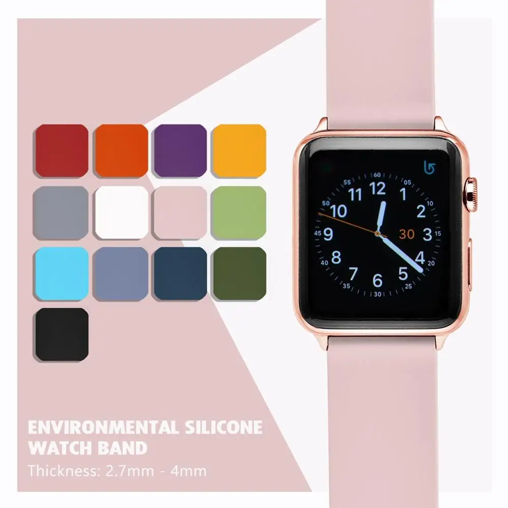 WOCCI Silicone Watch Band with Rose Gold Adapter for Apple Watch 38mm 40mm 42mm 44mm